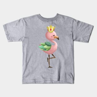 Flamingo with Greeny Leaf Wing Kids T-Shirt